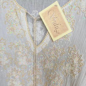 Sulu Collection White Beaded Crinkle Cotton Tunic (Long Sleeve), Gorgeous!